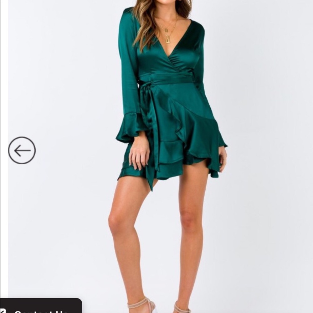Princess Polly Emerald Green Satin Wrap Mini Dress